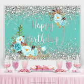 Lofaris Silver Diamonds Blue Floral Cyan Birthday Backdrop